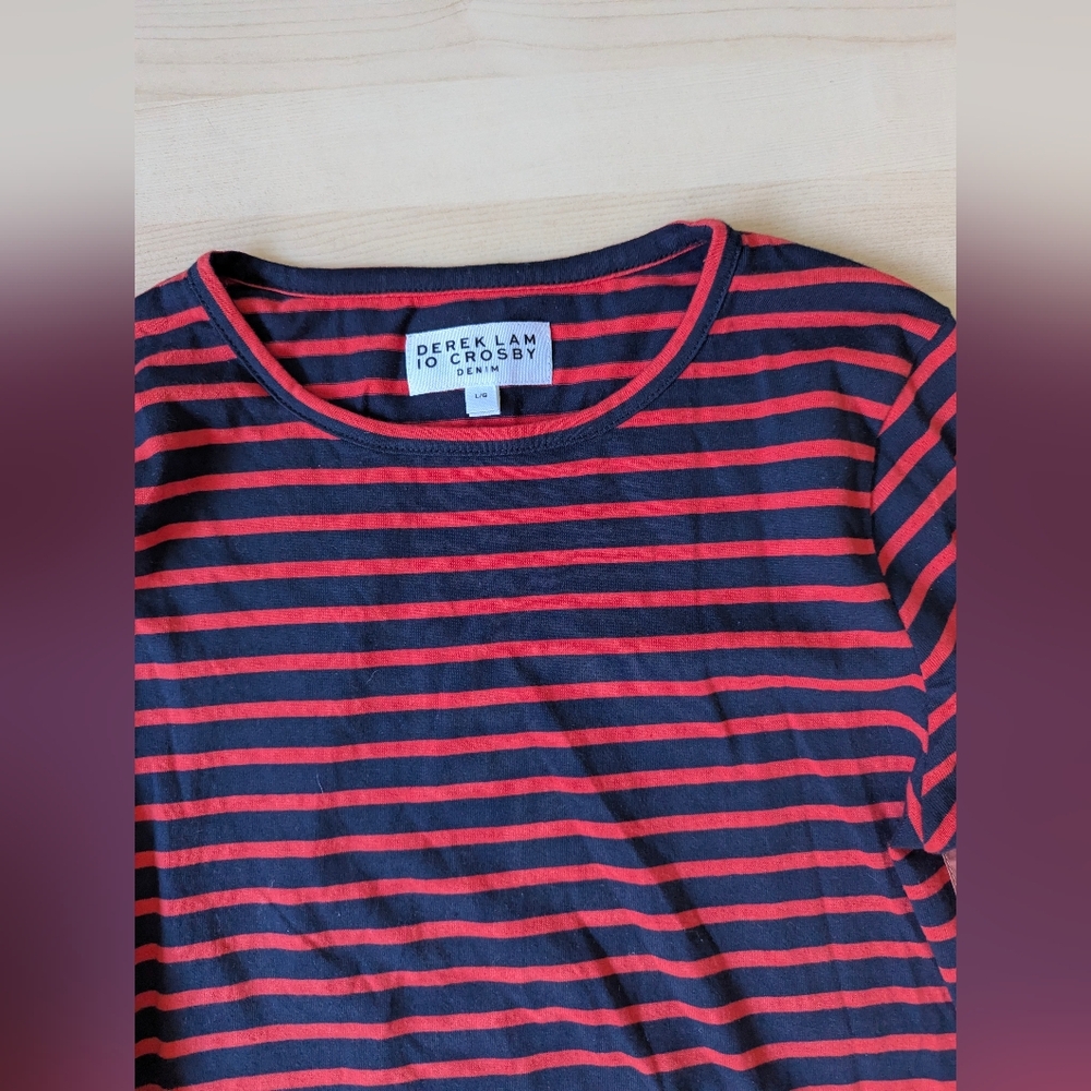 10‎ Crosby Derek Lam Red and Navy Striped Midi Dress - Picture 2 of 12